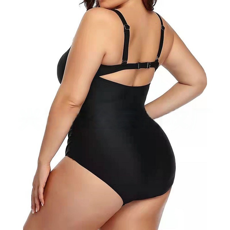 Women Plus Size One Piece Swimsuit V-Neck with Ruched Front Cutout
